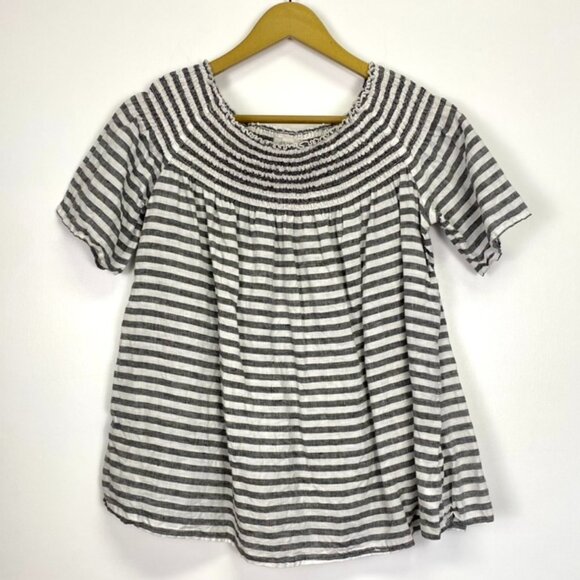 C&C California 100% Linen Striped Off The Shoulder Top - Picture 1 of 7